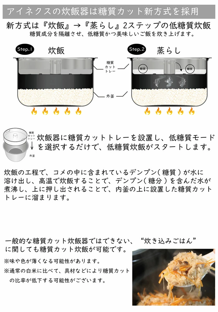 AX-RC3W アイネクス 糖質カット炊飯器
