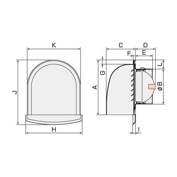 BD-150UV-A（120） バクマ工業 U型フード付換気口 下部開放