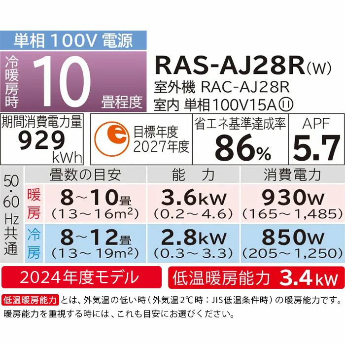 RAS-AJ28R-W 日立 ルームエアコン 白くまくん AJシリーズ 主に10畳用 | エアコン・家電通販のたまたま