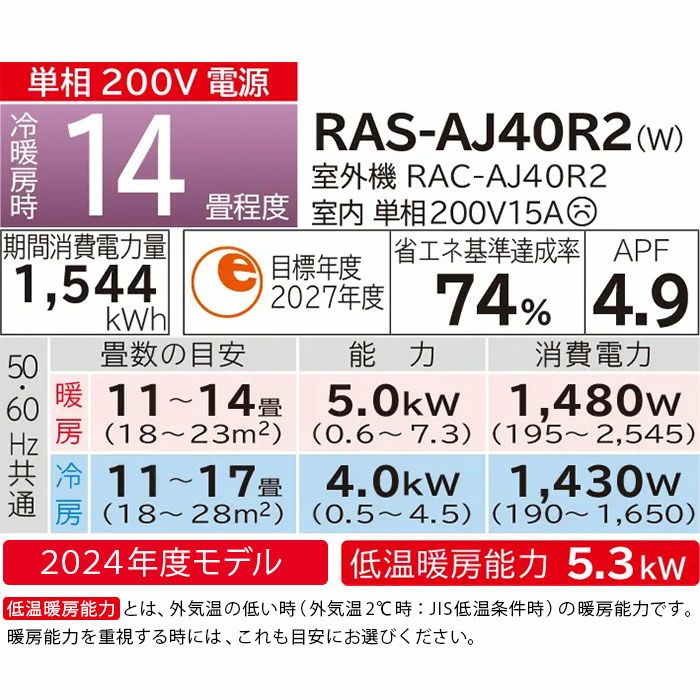 RAS-AJ40R2-W 日立 ルームエアコン 白くまくん AJシリーズ 主に14畳用 | エアコン・家電通販のたまたま